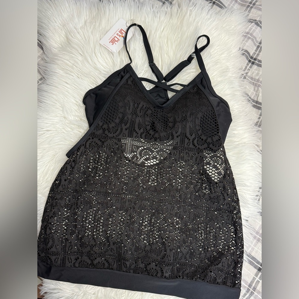 Lu’s Chic | Black Lace Tankini | TOP | Size Small | NWT